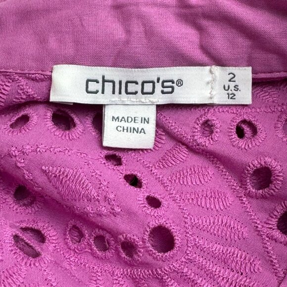 Chico's NEW Kalmia Pink Eyelet Lace Button Up Shirt Chico's Sz 2 (US Lrg 12/14) - Picture 5 of 8